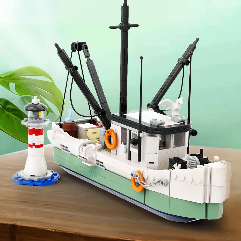 Фото Морская модель MOC, современная лодка с креветками, орнамент, мелкие частицы, сборка, набор строительных блоков, игрушки для подарка, сбор №3