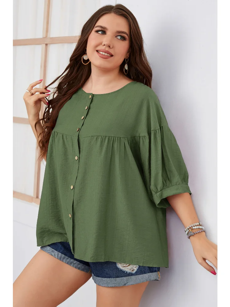 Women's loose short sleeve shirt, summer plus-size women's wear plus size women clothing