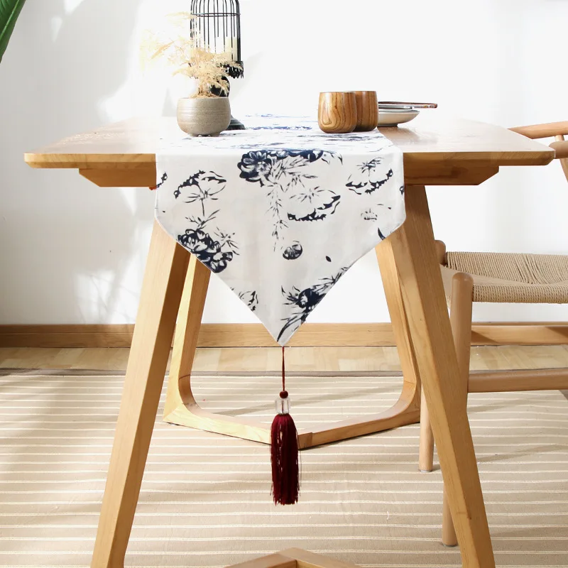 

Скатерть из хлопка и льна с кисточками в японском стиле