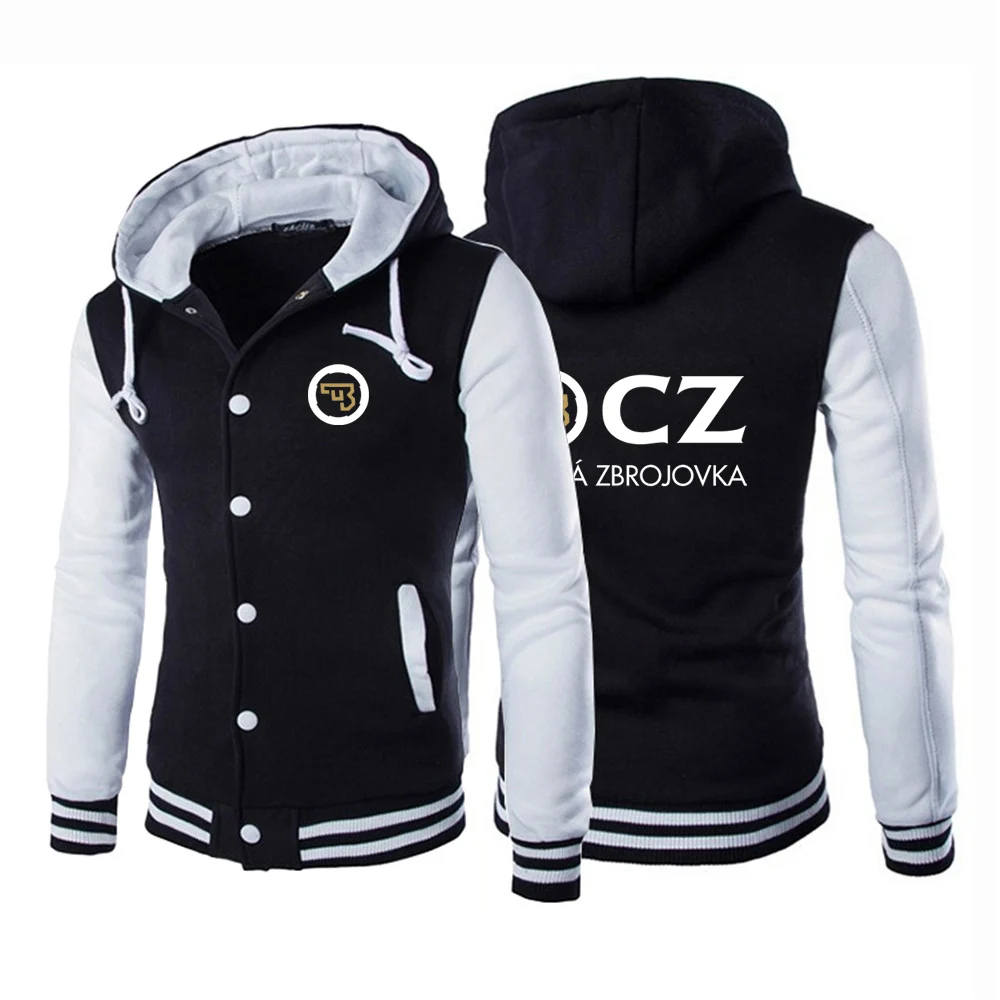 

2023 New Autumn CZ Ceska Zbrojovka Czech Firearms Logo Print Unisex Solid Color Splicing Sleeve Hooded Baseball Uniform Hoodies