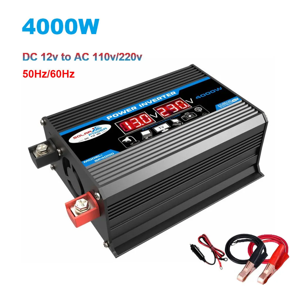 

Peak 4000W 12v 110v/220v Inverter 50Hz/60Hz Converter Universal Socket 2USB 12v ~ 220v Home Transformer Adapter Car Power Bank