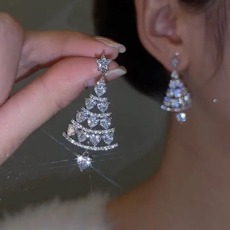Y2K розовый циркон Рождественская елка серьги с кисточками Рождественские со