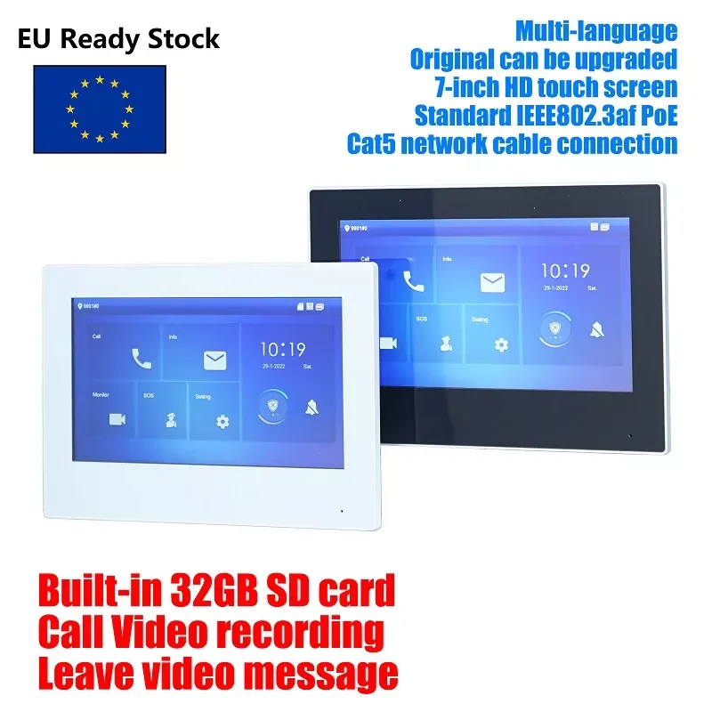 

Внутренний сенсорный монитор DH VTH2621GW-P 802.3af PoE 7 дюймов, монитор дверного звонка, видеодомофон, встроенная SD-карта 32 Гб