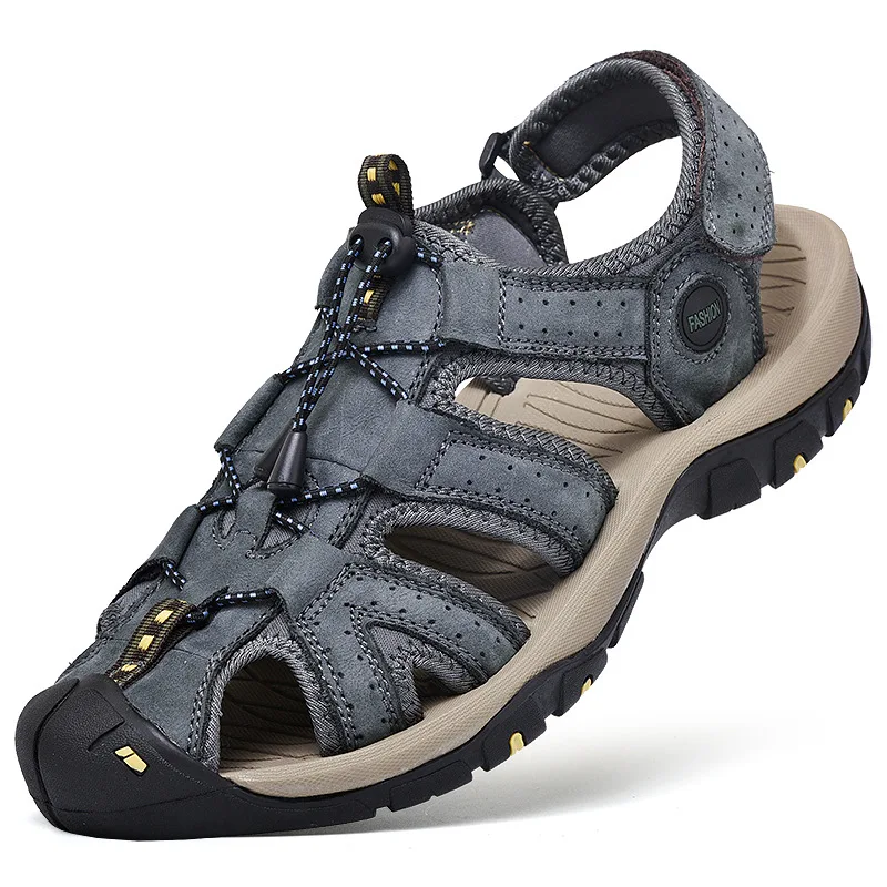 

Genuine Leather Men's Sandals Summer Men Shoes Fashion Sandals Slippers Outdoor Beach Sandals Big Size 38-48 Sandale Homme Sport