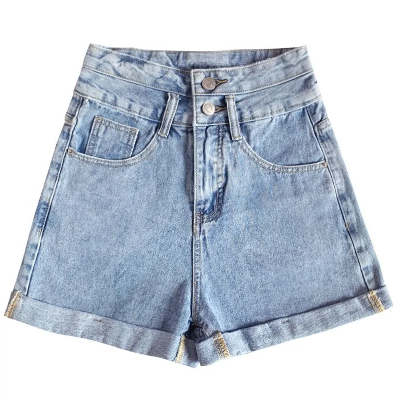 New Spring Summer Women Light Blue High Waist Loose Jeans Shorts Streetwear Ladies Denim Mini Zipper A-line Shorts