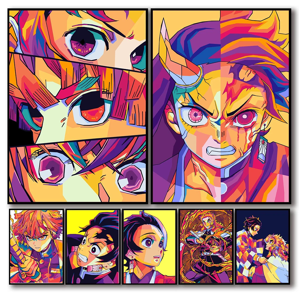 

Japanese Anime figure Demon Slayer vintage Home decoration Aesthetic Bar cafe Quality Nursery Kids Room posters canvas painting