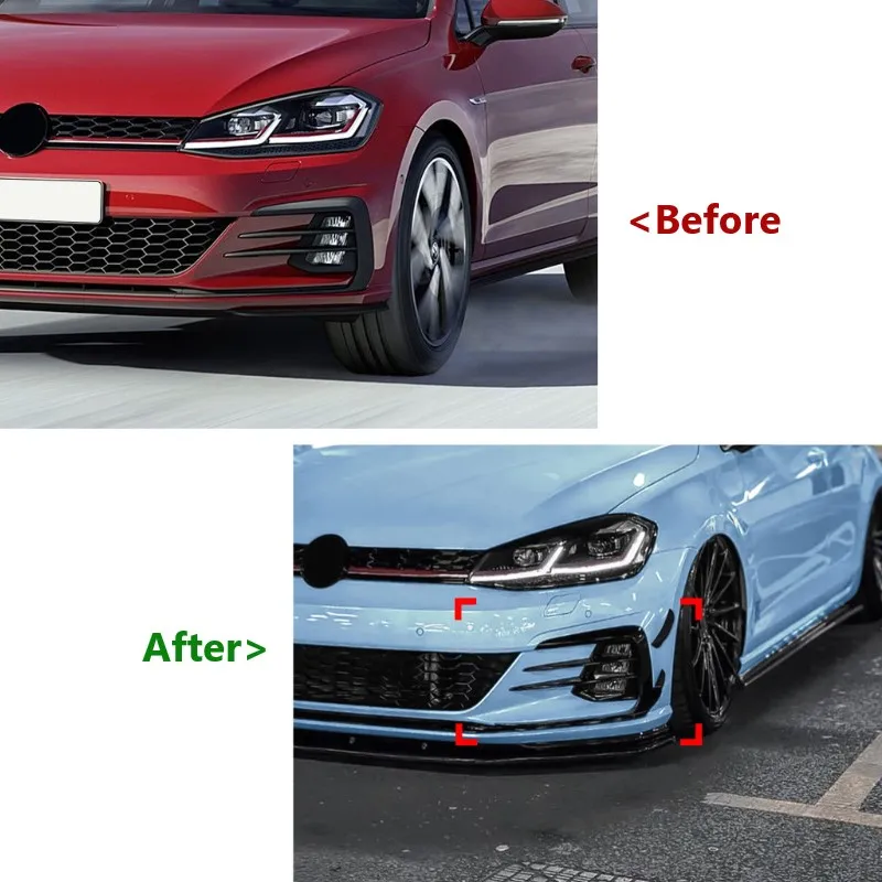 Фото Комплект из 2-х сплиттеров-воздуховодов для переднего бампера VW Golf 7.5 GTI 2017-2019, аксессуары для тюнинга экстерьера и обвеса. №2