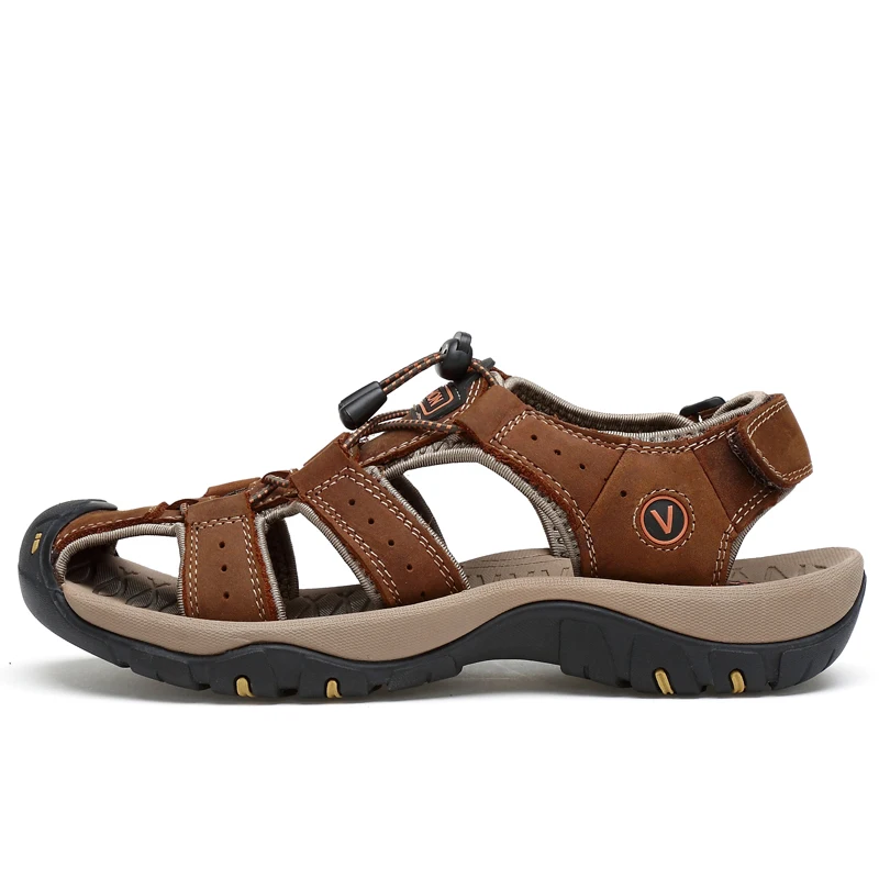 

Split Leather Men Shoes Summer Fashion Men's Sandals Beach Non-slip Men Sandals Slippers Big Size 38-48