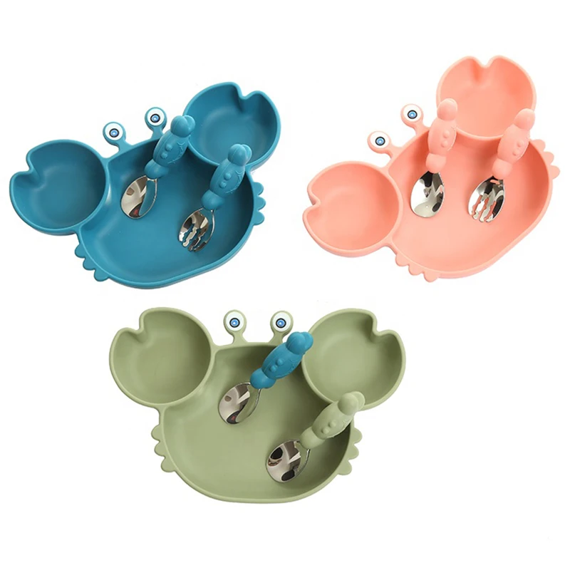 Baby Bowls Plates Spoons Silicone Suction Feeding Food Tableware BPA Free Non-Slip Children's Dishes Crab CrockeryBowl for enlarge
