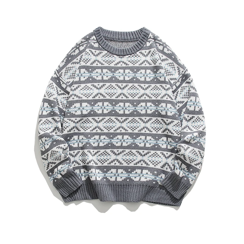 Мужской осенне-зимний пуловер с круглым вырезом свитер геометрическим узором в