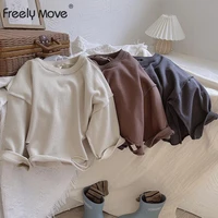 freely move spring 2022 korean children clothes girls long sleeve pullover shirts childrens solid ripped sweatershirt boy tops