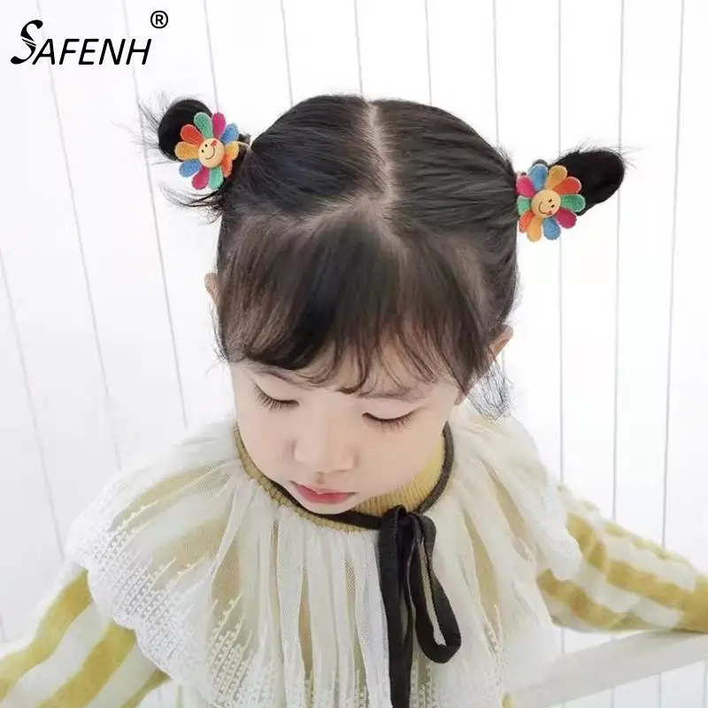 

1Pc Smiley Face High Elastic Hair Rope Girls Tied Hair Knitted Hair Rope Hair Accessories Colorful Sunflower Hair Tied