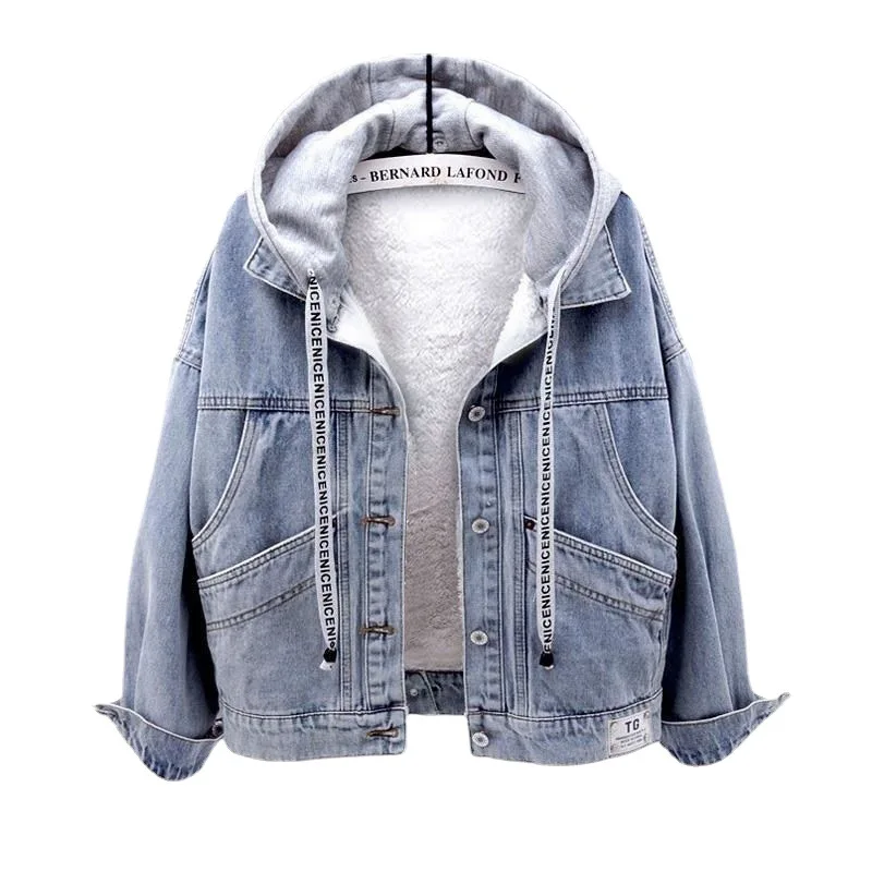 Autumn and Winter Cotton Clothes and Cashmere Thick Denim Coat Women Short Hat Warm Lamb Cashmere Cotton Clothing Women
