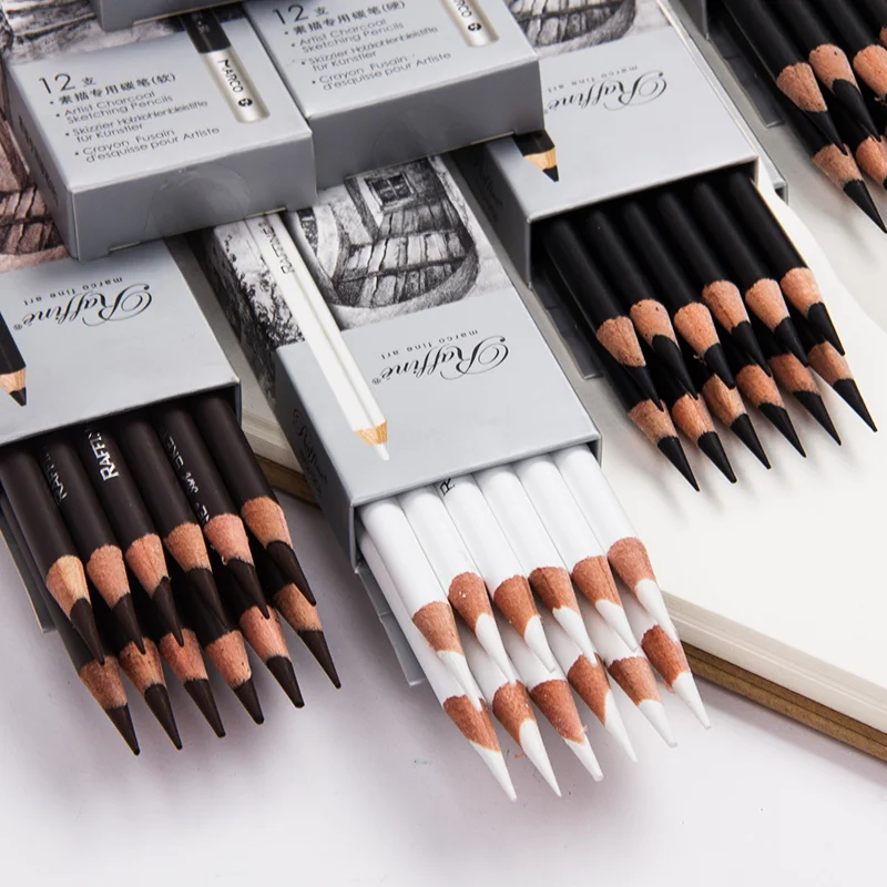 

3pcs Marco White Charcoal White Black Brown Soft Medium Hard High Glaze Sketch Pencil Student Art Painting Supplies Special Brus