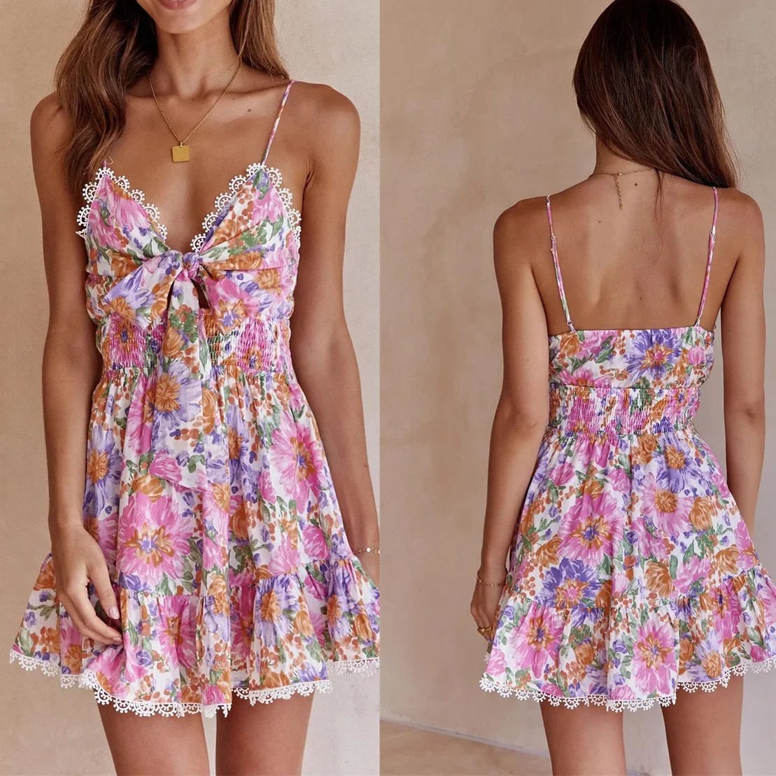 

Женское летнее платье, новое цветочное сексуальное мини-платье, повседневное модное сексуальное платье на тонких бретельках, женский сараф...