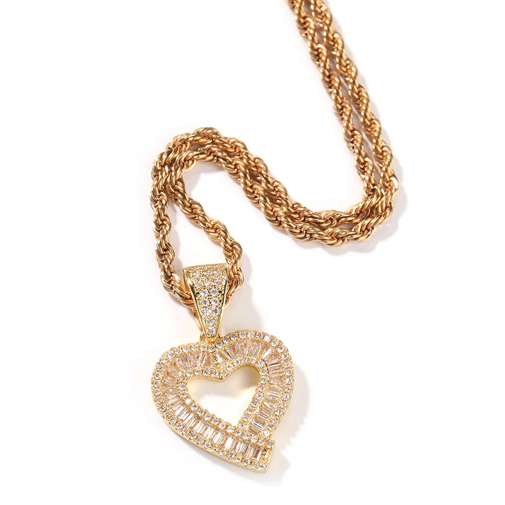 

NXMZH Heart Necklace for Women Luxury Bling Bling Cubic Zirconia Pendant High Quality Hip Hop Rapper Singer Jewelry Necklaces