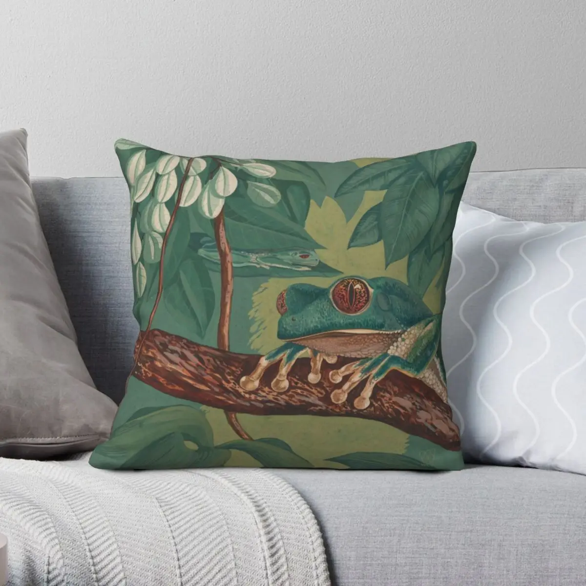 

Orange-Eyed Tree Frog Square Pillowcase Polyester Linen Velvet Creative Zip Decorative Pillow Case Home Cushion Cover
