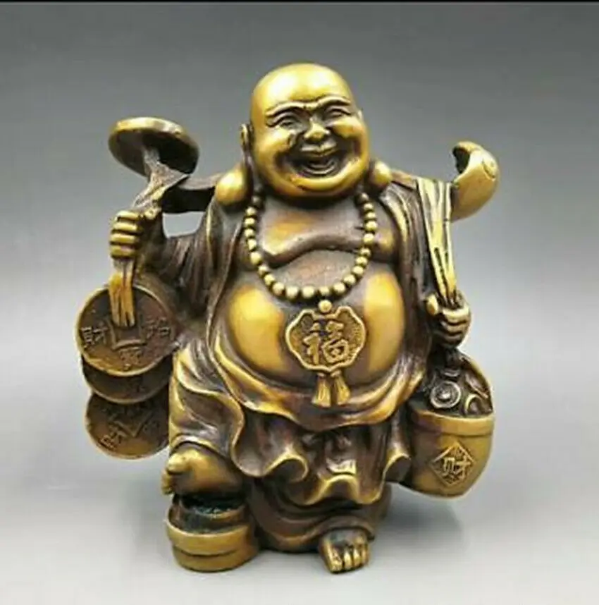 

Китайская медная статуя фэншуй юанбао Богатство счастливый смех Будда матрея статуя Кэрд Будда антикварные скульптуры декоративные аксес...