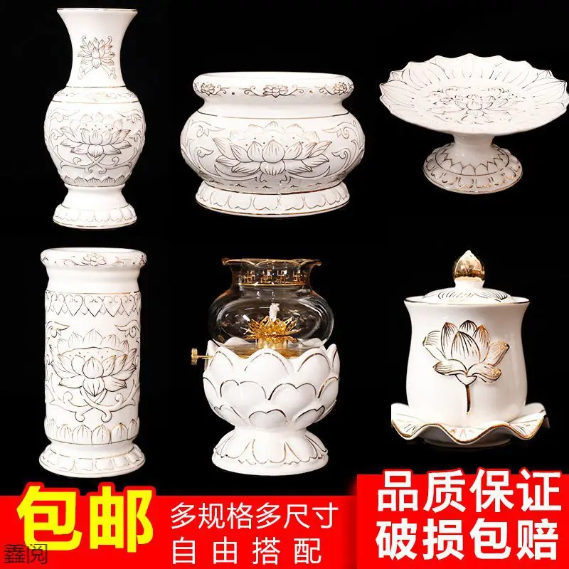 

Buddha Hall Ceramic White Floating Lotus Flowers For Buddha Fruit Plate, Water Cup For Plate, Incense Burner For Buddha Vase, Bu
