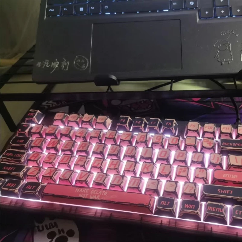 Набор розовых кейкапов в стиле комиксов, 126 клавиш, профиль Cherry, PBT, сублимационная печать, для игровой клавиатуры, совместим с ATK68 (art.: 3920d4eb703db) - 3920d4eb703db