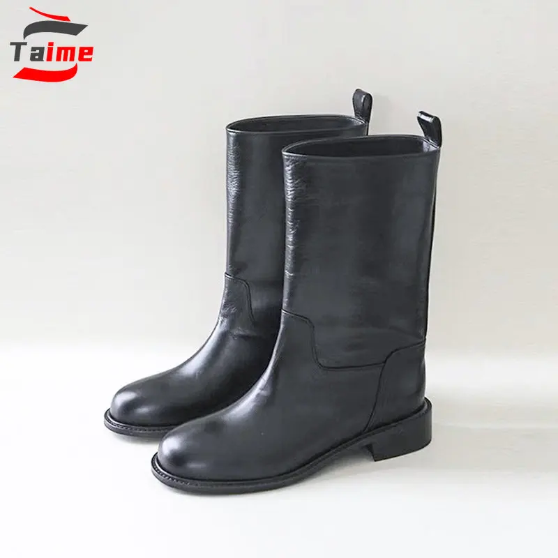 

Women Fall Winter New In Black Retro Luxury Knight Boots Flat Bottom Medium Boots Dames Laarzen Botines Plataforma Mujer Shoes