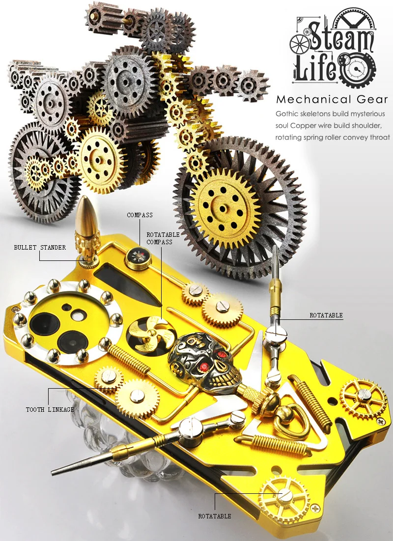 New Zimon Luxury New Arrival Gothic Skull Gear Rotation Skeleton Shockproof Protection Case For Iphone 14 13 12 11 Pro Mini Max