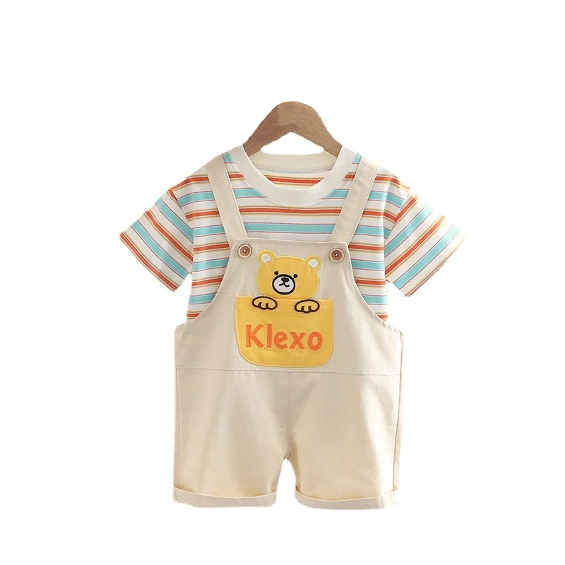 

New Summer Baby Clothes Suit Children Boys Girls Casual Striped T-Shirt Overalls 2Pcs/Set Toddler Fashion Costume Kids Tracksuit