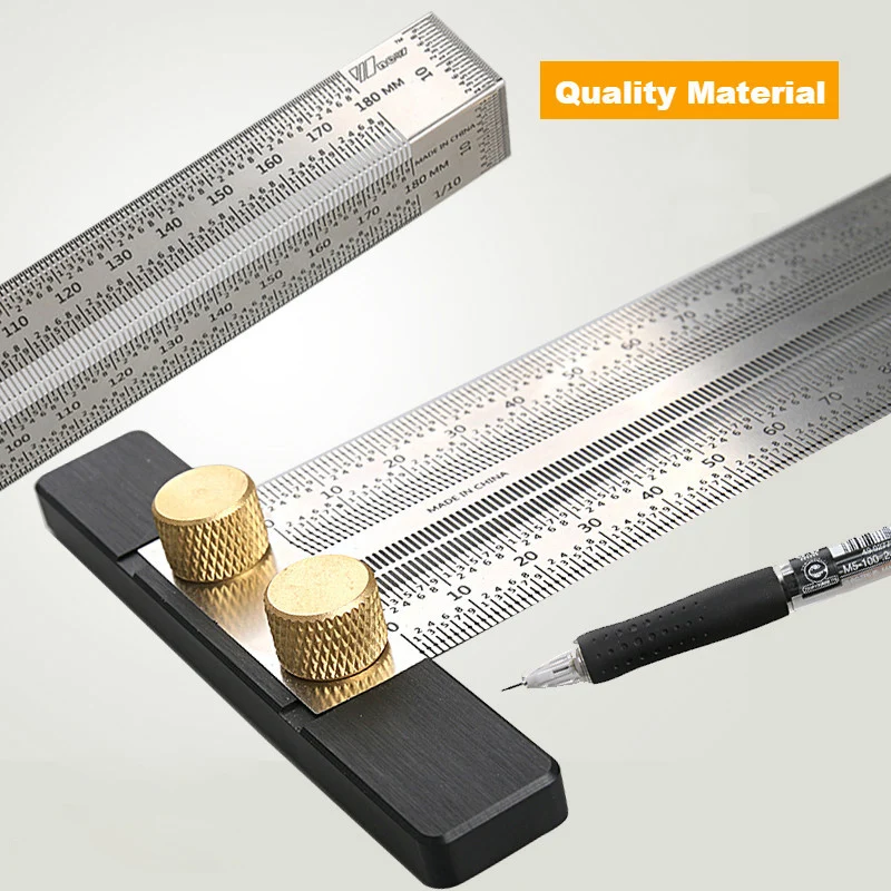 

180/200/300/400mm Scale Ruler Hole Ruler Stainless T-Type Woodworking Scribing Mark Line Gauge Carpenter