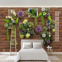 custom large murals modern 3d brick marble green plants hanging leaves wallpaper for bedroom living room background wall decor