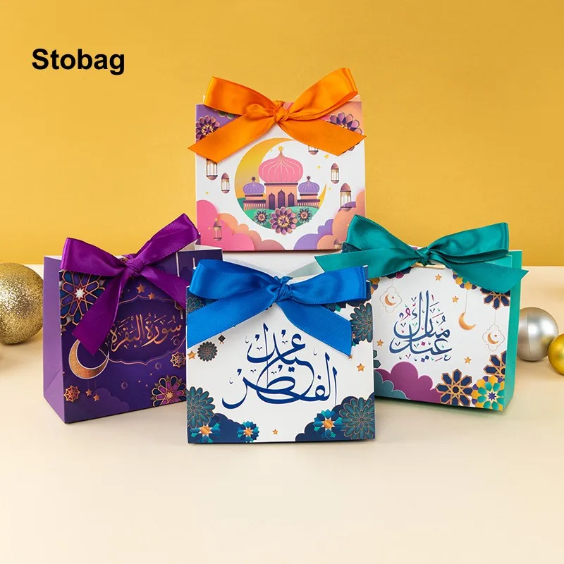 

StoBag 20/60/100 шт. Eid Mubarak Подарочная Крафтовая коробка лента конфеты печенье шоколад ручная работа счастливая Рамадан Kareem дети