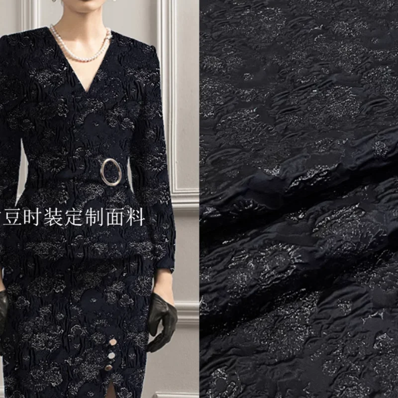 

Luxury Gold Silk Brocade Jacquard Fabric Brand Fashion Dress Suit Black Fabrics Cloth Diy Sewing Material by the Meter