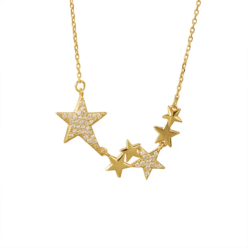 

Fashion Jewelry Ladies Clavicle Chain 925 Sterling Silver Zircon Dainty Star Necklace Women Gold Plated