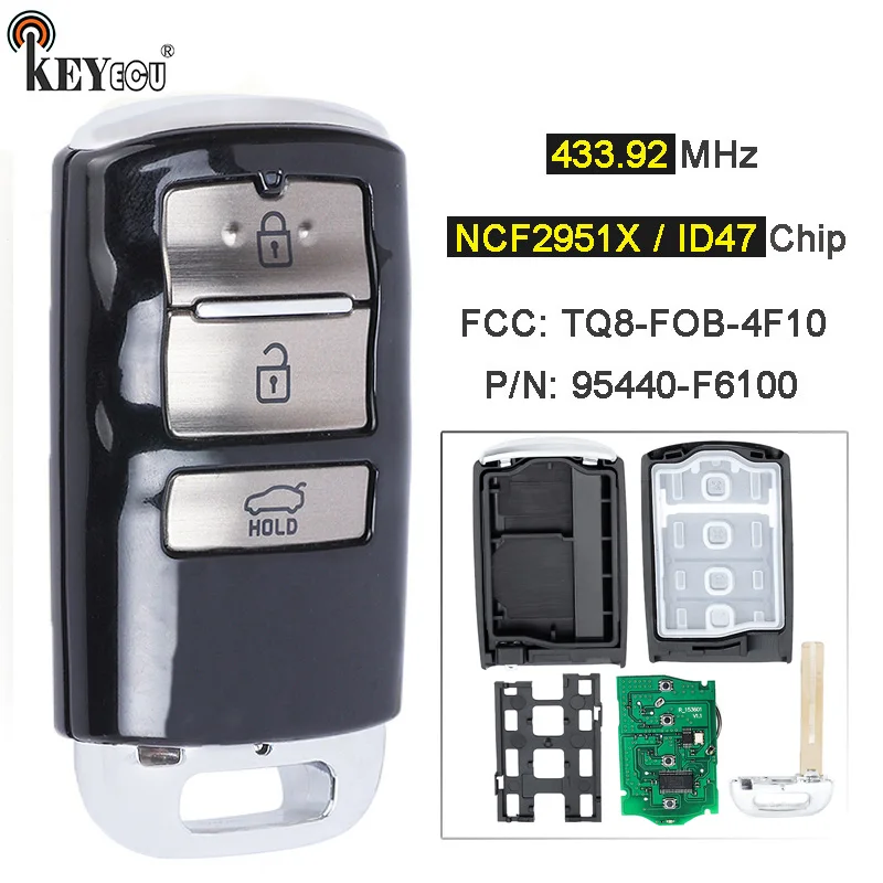 

KEYECU 433MHz ID47 Chip TQ8-FOB-4F10 95440-F6100 OEM / Aftermarket Parts Smart Remote Key Fob for Kia Cadenza 2017 2018 2019