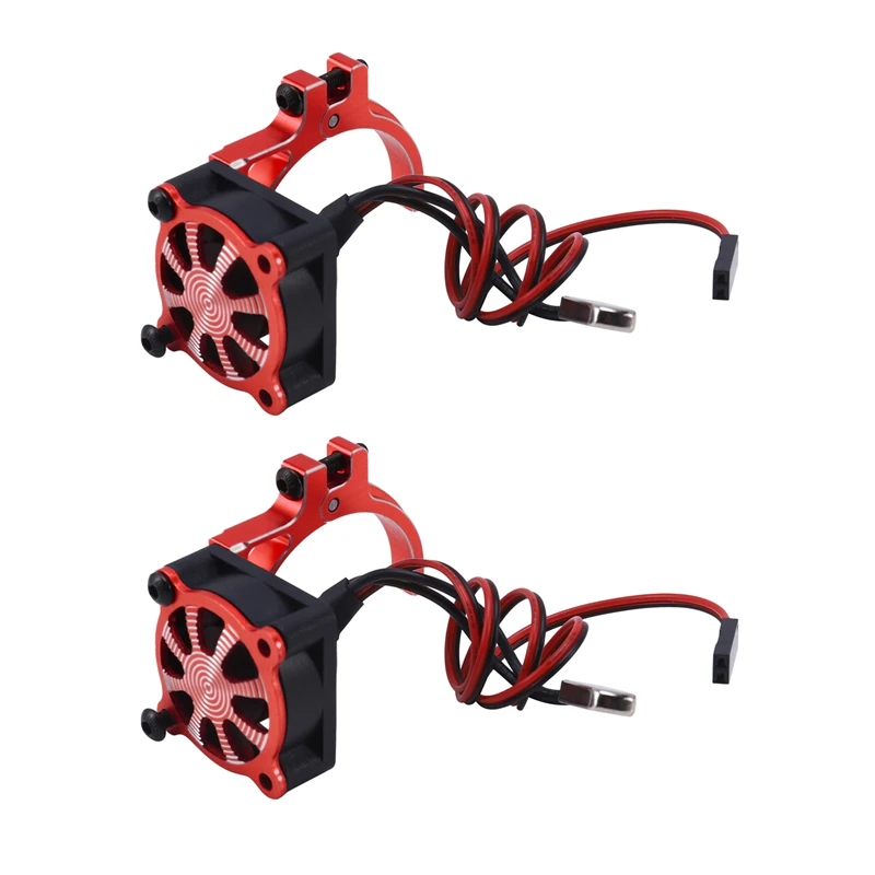 

2X For RC Car 3650 3660 550 540 Motor Heatsink Cooling Fan With Thermal Sensor CNC Aluminum Alloy Clamp Heatsink,Red
