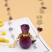 natural stone perfume bottle pendant necklace fluorite bottle long chip stone chain for party birthday gift 16x33mm