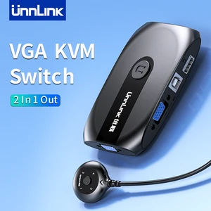 Квм-переключатель UNNLINK 1080P VGA, USB квм-переключатель, сплиттер с удлинителем для 2 ПК ноутбука, совместная печать мышей, клавиатуры, монитора