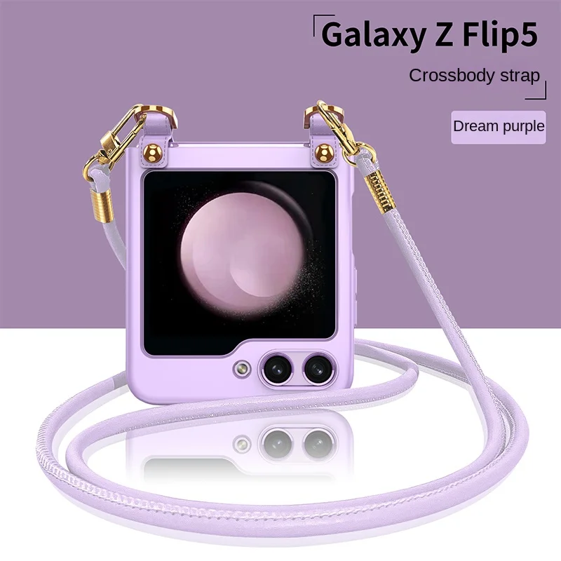 

Crossbody Lanyard Phone Case for Samsung Galaxy Z Flip 5 Flip5 5G Electroplated Hard Shell Shockproof Cover
