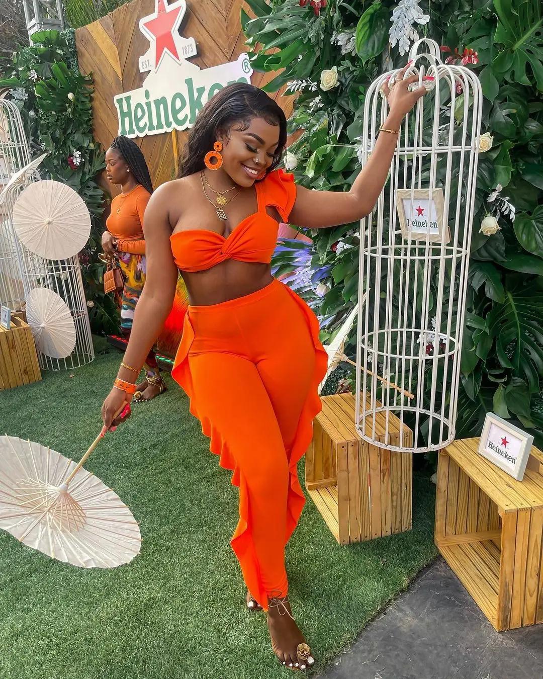 

Aniow Two Piece Set Summer One Shoulder Crop Top Pants Set Ruffle Patchwork Two Piece Set Party Club Outfits Women Streetwear