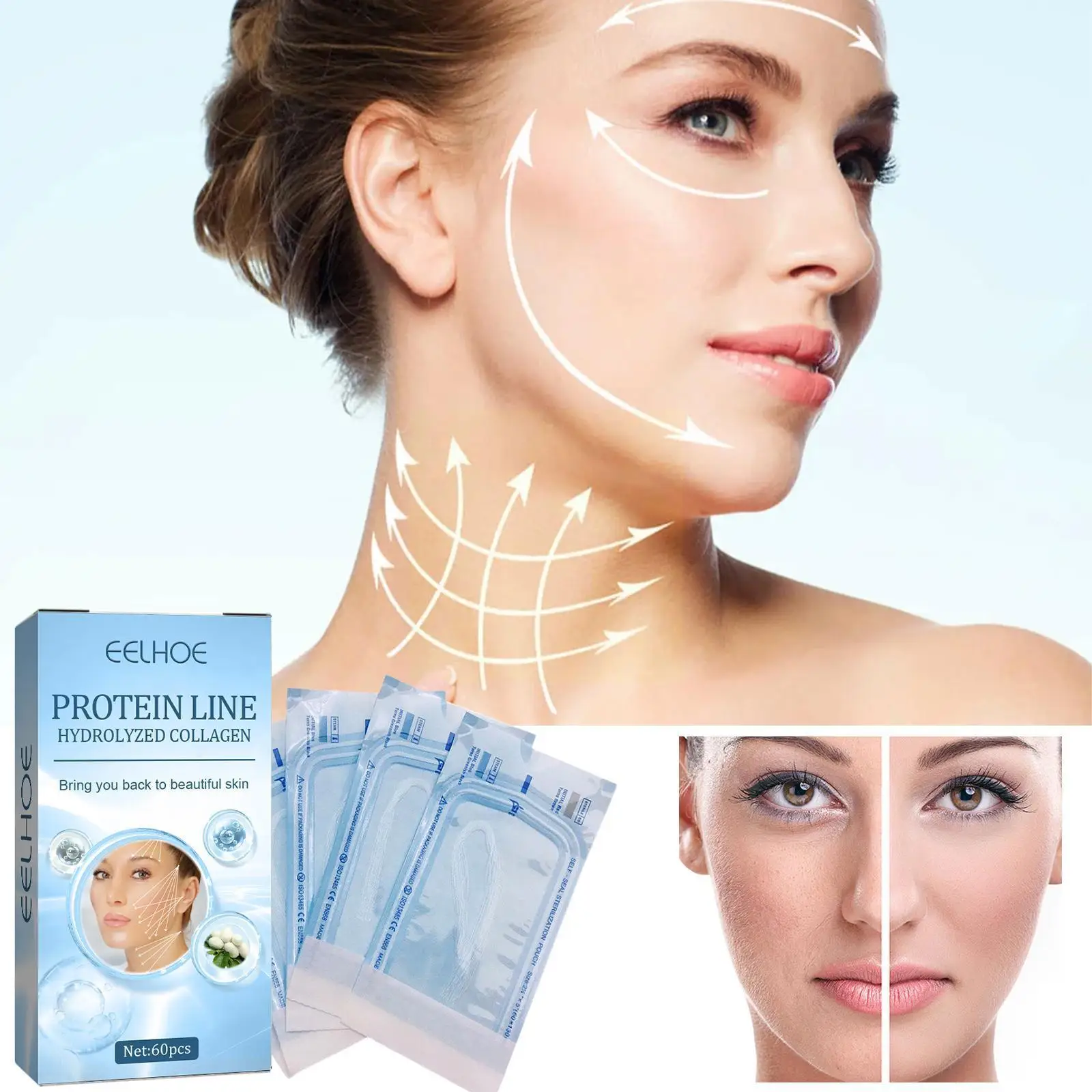 

5Bags/60Pcs Gold Protein Line Protein Thread No Needle Beauty Face Filler Care Based Anti-wrinkle Collagen Skin H6O1