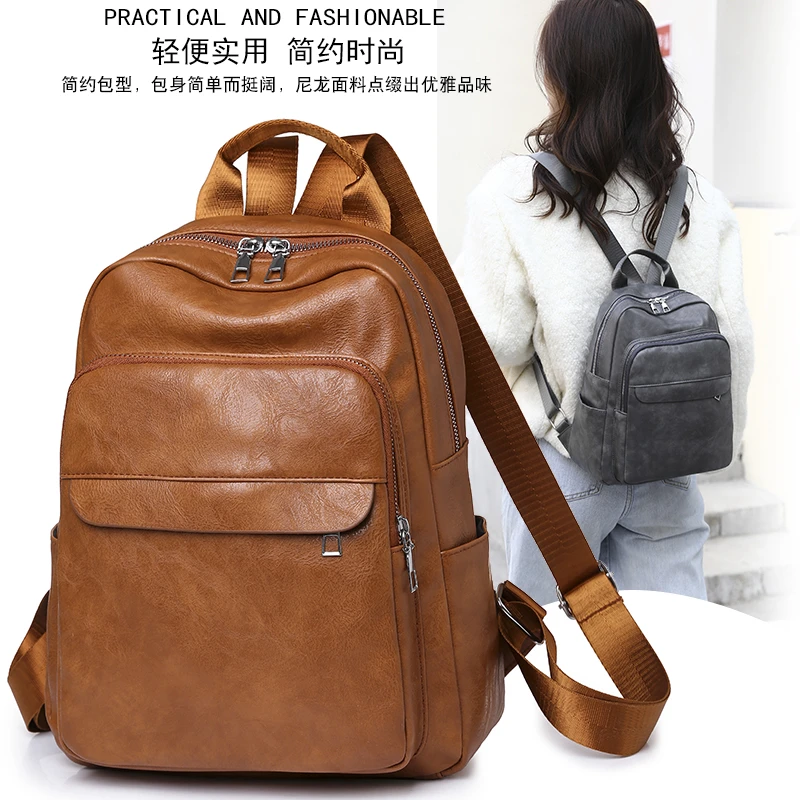 

Ladies Leather backpacking multi-male Mochila Stylish large capacity Shoolbag boys men 15.6 "Notebook schoolbag college style