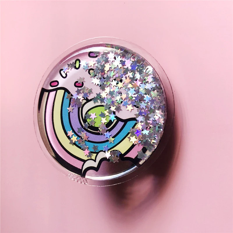 Cute Quicksand Expanding Stand Mount Phone Socket Fruits Rainbow Fold Mobile Smartphones Pocket Bracket Phone Stand Holder Girl