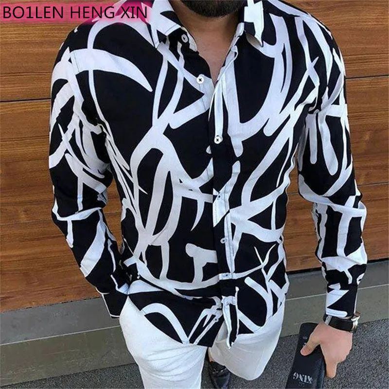 2022 Spring Autumn Men printed Shirts Turn-down Collar Buttoned Shirt Men's Casual Long Sleeve social shirt Tops Men's clothing