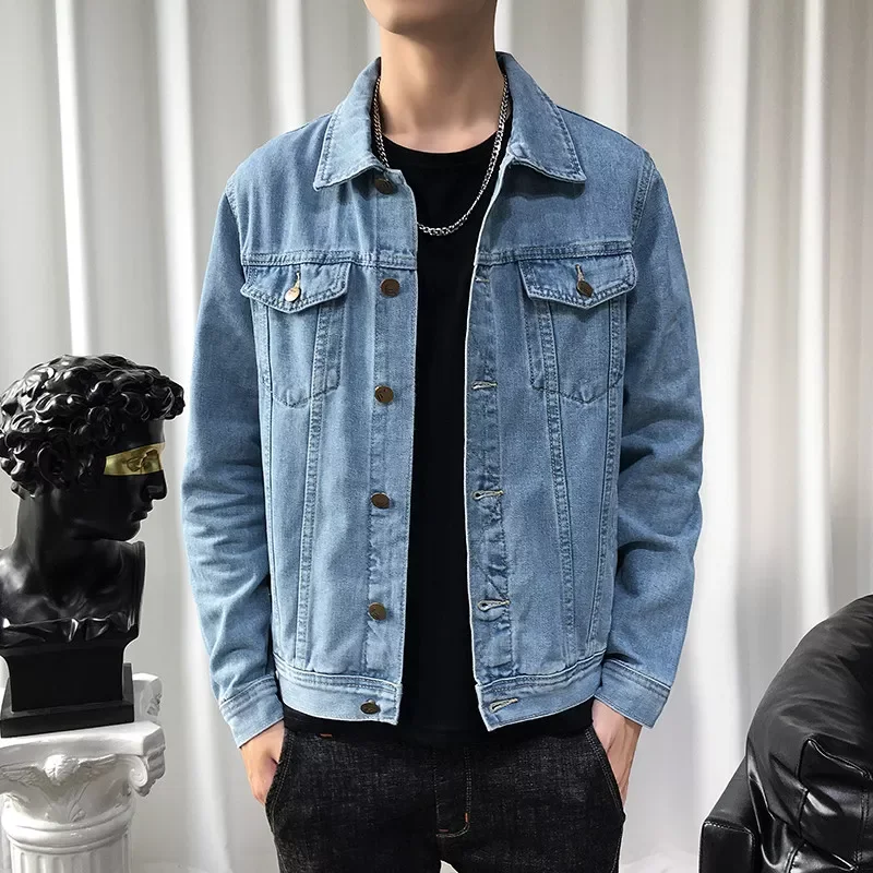 

NEW 2023 Denim Jackets for Men Classic Solid Casual Jeans Coats Cotton Lapel Single Breasted Jeans Jacket Men Autumn Slim Jacket