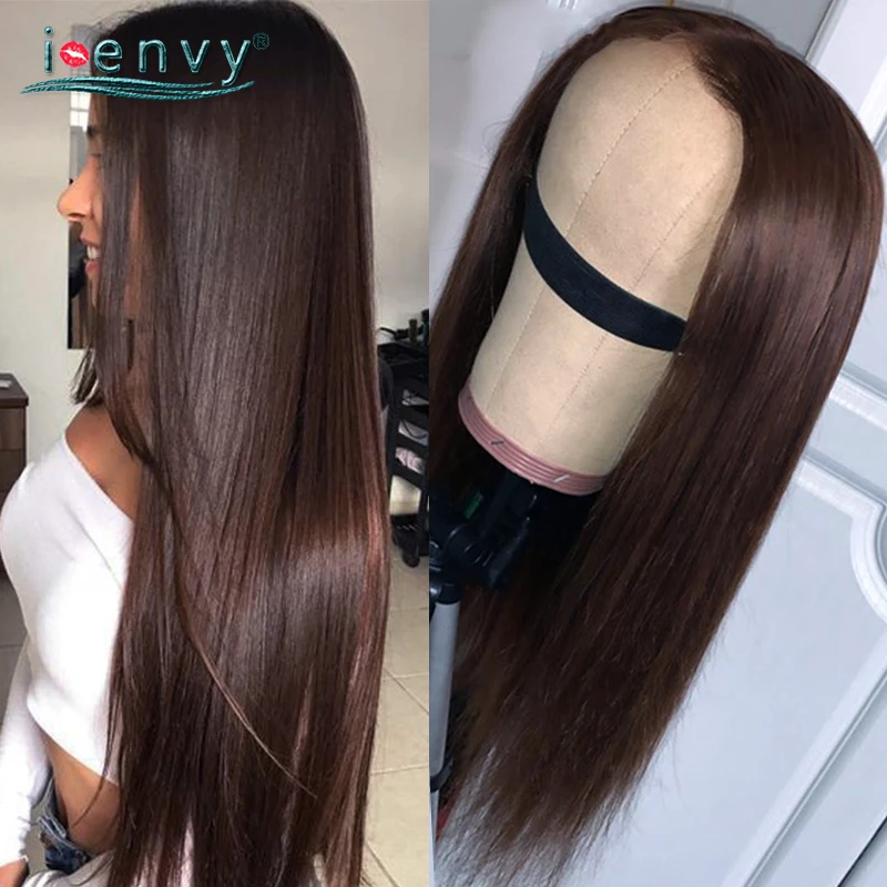 Transparent Lace Frontal Wig Dark Brown Human Hair Wigs Peruvian Colored Straight Lace Front Wigs For Women Human Hair Brown Wig