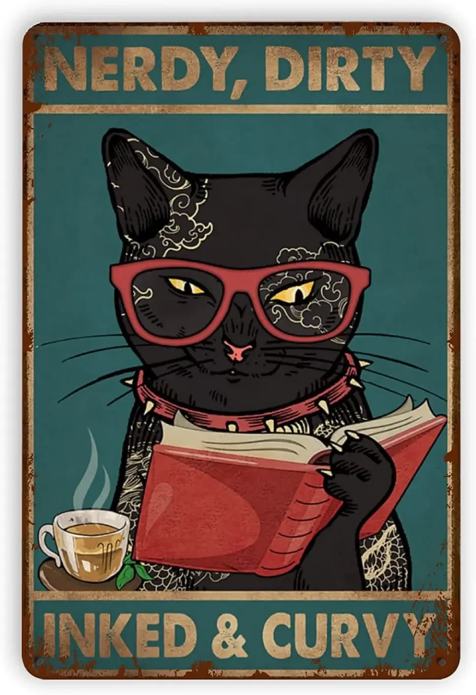 

Черная кошка, книга для чтения, забавные грязные изогнутые металлические жестяные знаки, винтажный Настенный декор, забавные украшения в стиле ретро, плакат на гаражную табличку