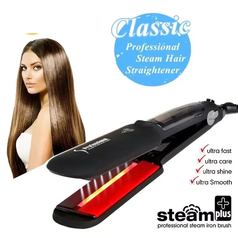 

Ceramic 3D Plate Vapor Spray Flat Iron Infrared Professional Steam Hair Straightener All Type Salon Steamer Straighten Styles