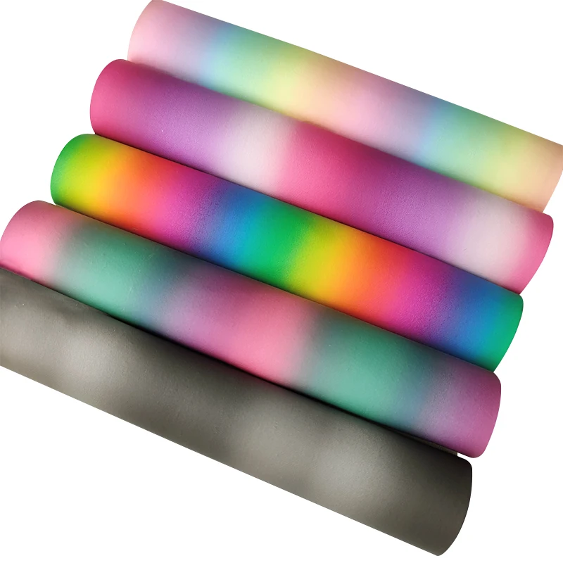 

46*135CM Colorful Rainbow Stripe Mermaid Printed Vinyl Metallic Faux Artificial Leather Fabric for Making Shoe/Bag/Hair Bow