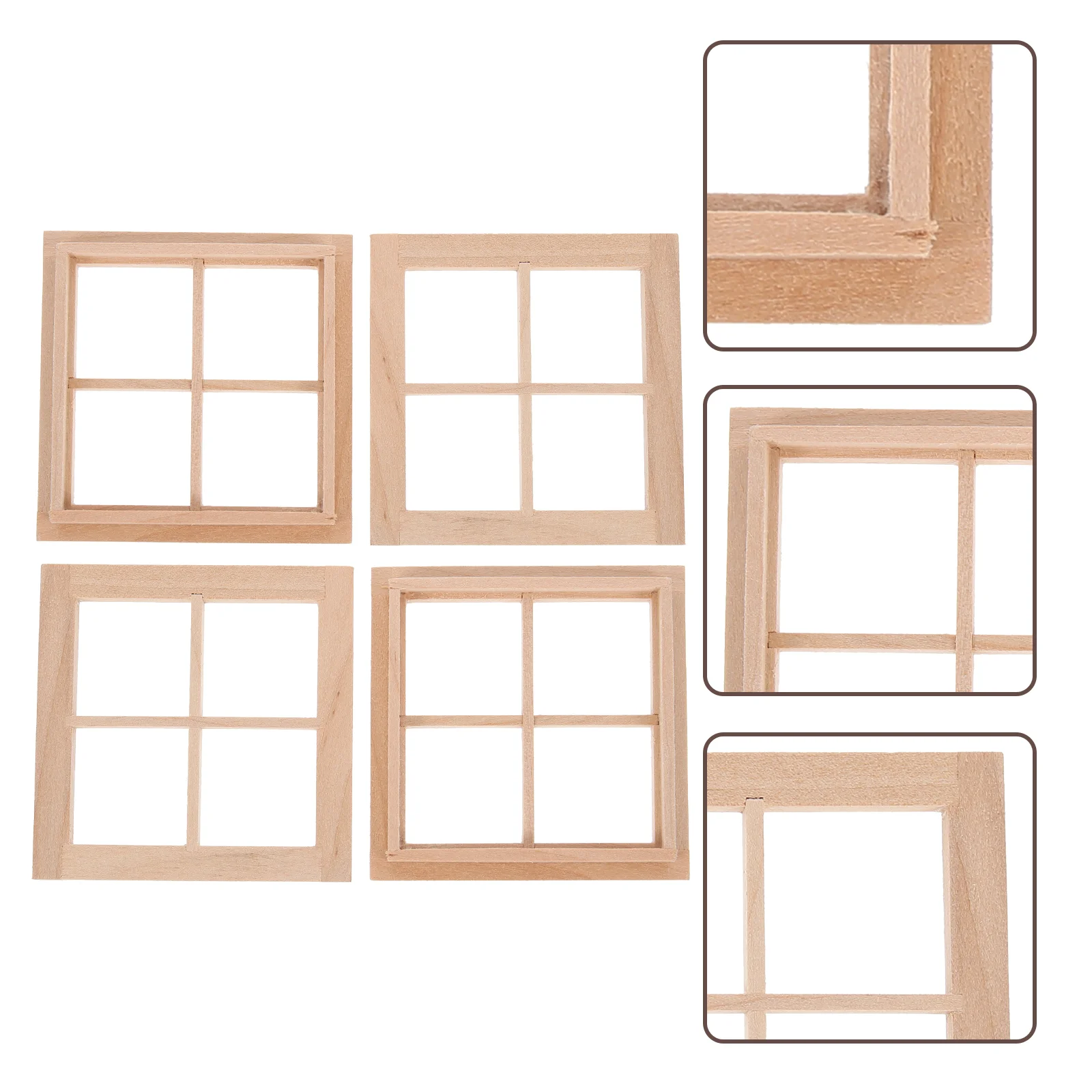 

4 Pcs Mini Dollhouse Window Miniture Decoration Miniature Windows Wood Frame Ornament