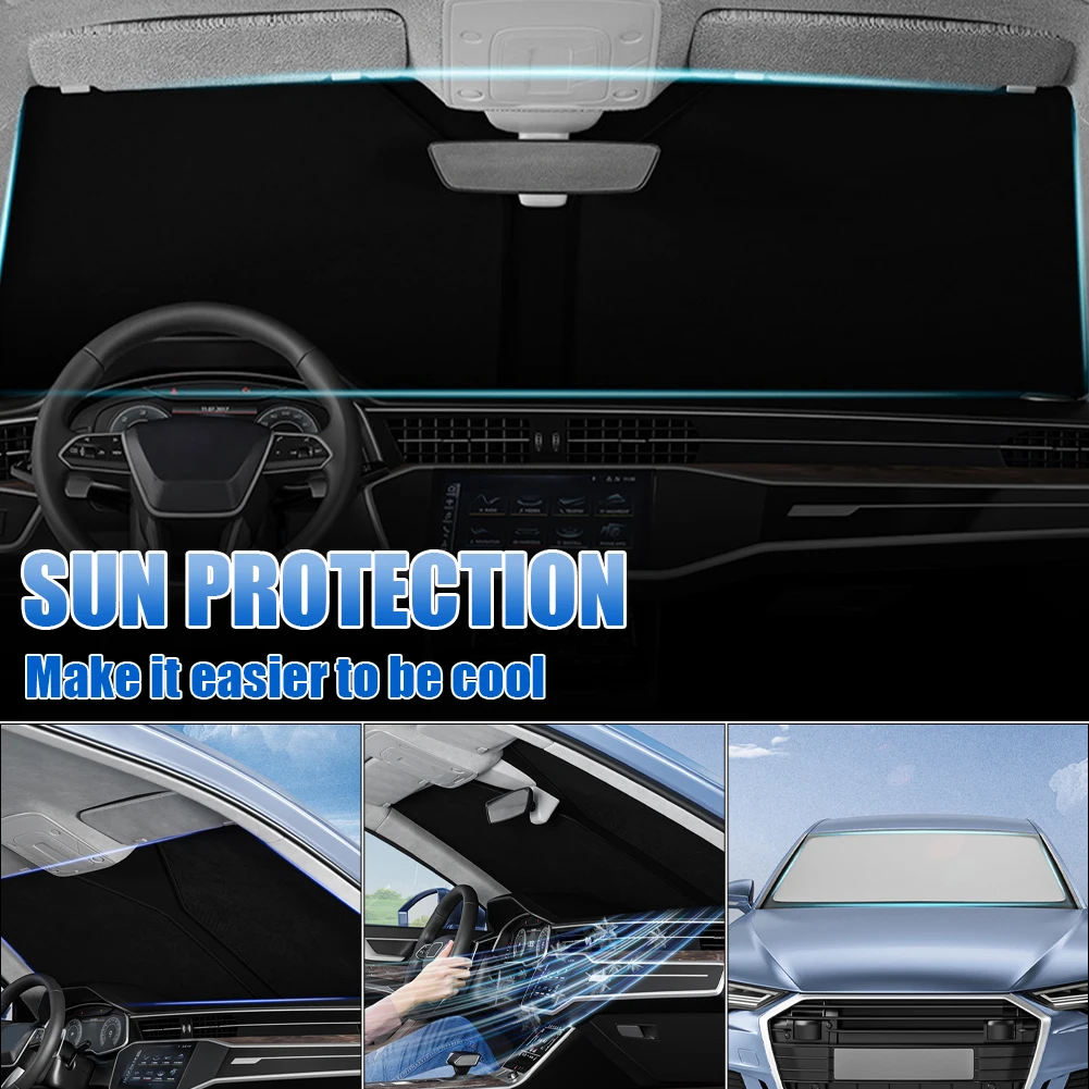 

70*140cm Car Windshield Shade Collapsible Universal Front Windscreen Sun Shade Sun Protection Double-Layer Window Cover for Auto