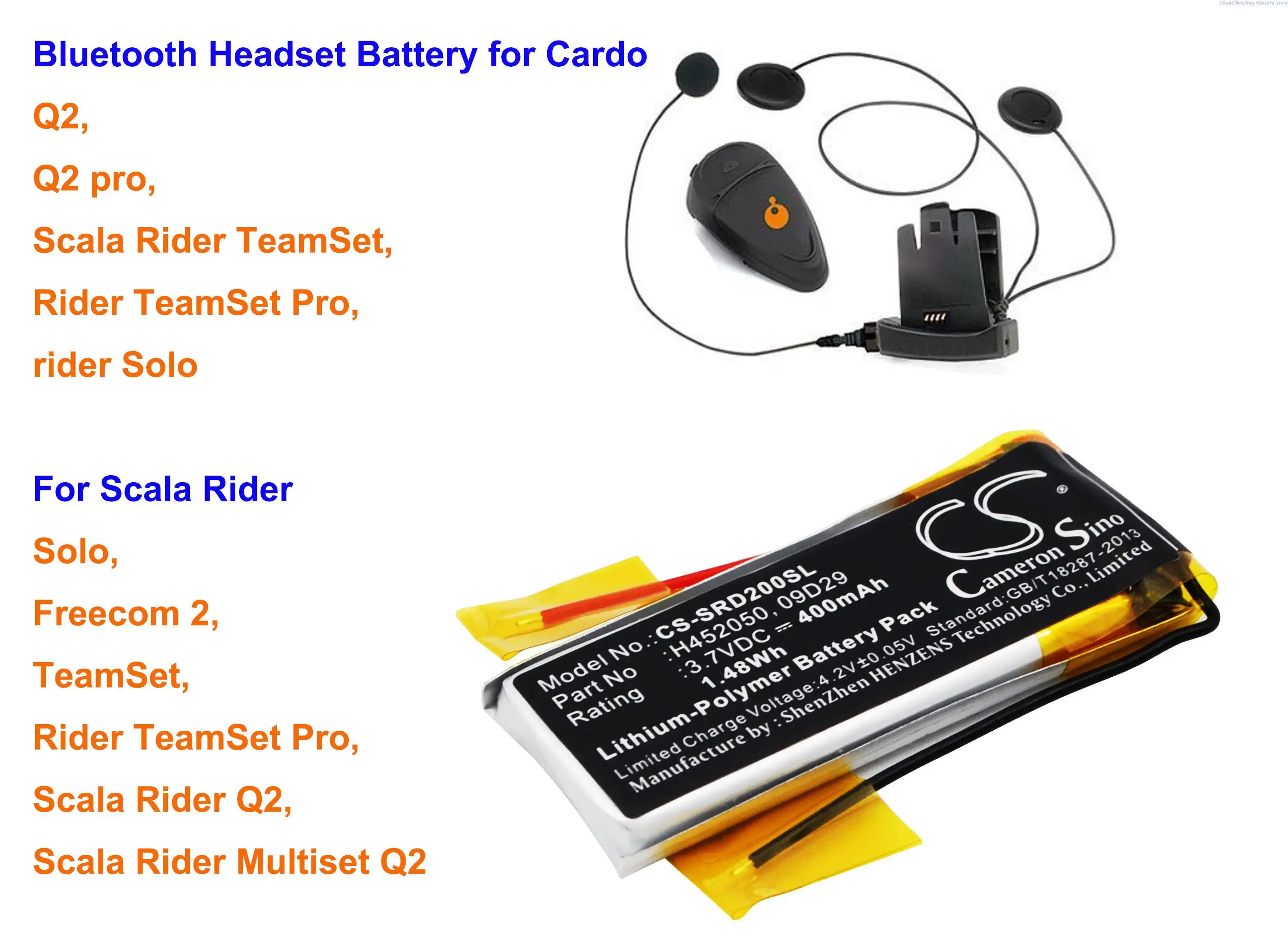 Аккумулятор CameronSino для беспроводной гарнитуры 400 мАч Cardo Q2 pro Rider Solo Scala Freecom 2 TeamSet
